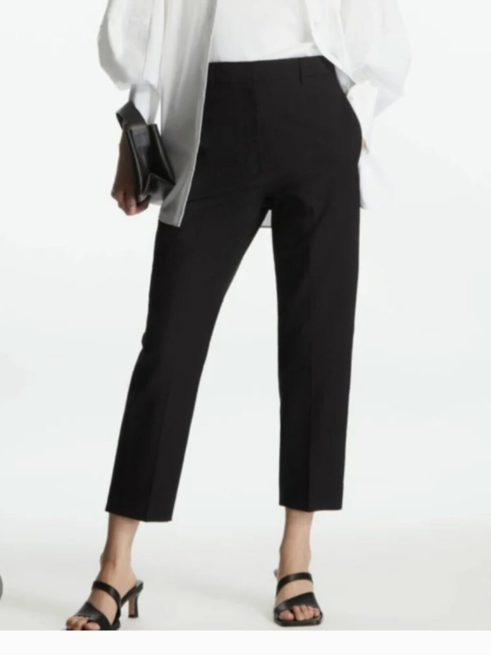COS Black Seersucker Slim Ankle Trousers 6 Pockets Cropped Minimalist Textured